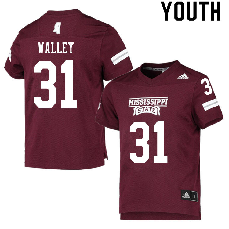 Youth #31 Jaden Walley Mississippi State Bulldogs College Football Jerseys Sale-Maroon